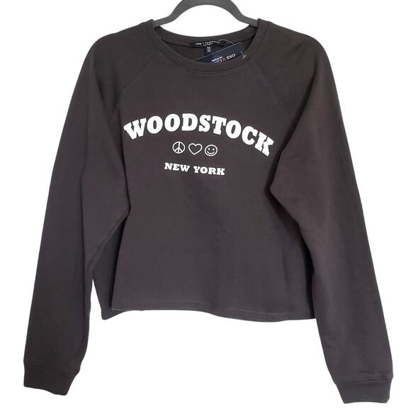 Woodstock Love Peace Happiness Crop Sweatshirt Size S Dark Gray Pullover NWT - Picture 1 of 4